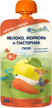Фруктово-овочеве органічне пюре Fleur Alpine Яблуко, Морква і Пастернак 120 г (5024688001079)