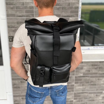 Рюкзак для города и путешествий Роллтоп черная экокожа Travel Bag black