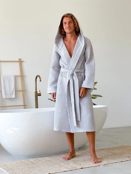 Халат мужской COSY с капюшоном 2XL вафельный 901 светло-серый
