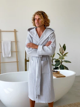 Чоловічий вафельний халат COSY з капюшоном XL світло-сірий (P-901/XL)
