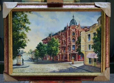 Картина маслом 35х50см город Владимирская улица старый город люди карета Киев на холсте ручная работа художника Alleya-kartin