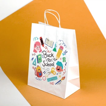 Пакет подарунковий Back to school eko-kraft 260*150*350 мм 5 шт/уп Пакетик для сувенірів і гостинців на солодкий стіл школярам 1 вересня