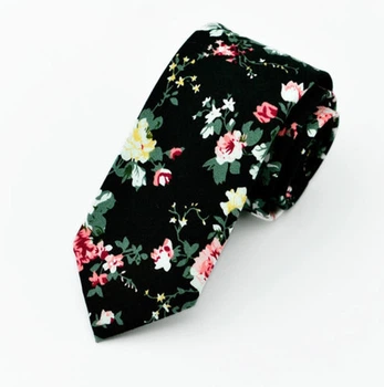 Галстук Bow Tie House узкий черный хлопковый в розовых цветах 09083 09083