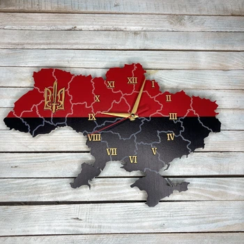 Часы настенные в форме карты Украины, часы карта Украины, часы патриотические HWD (A0628)