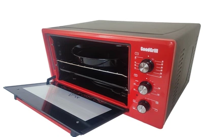 Електрична піч 50 л випічка піца GoodGrill GR-5001BR 3 режими 1300 Вт термостат 300 термоізоляція Емаль електродуховка настільна міні пічка червоний/чорний Туреччина