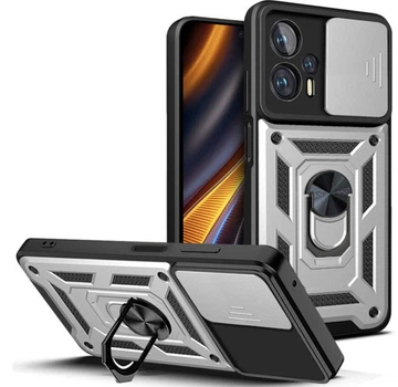 Чехол Camshield c кольцом-подставкой на Poco F5 silver