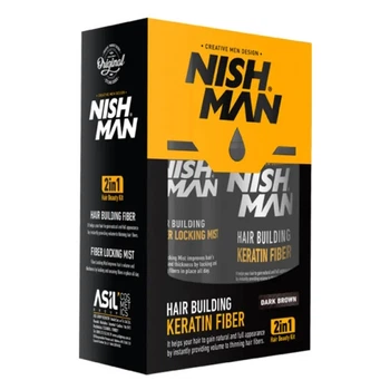 Набор для маскирования залысин темно-коричневый Nishman Hair Building Keratin Fiber Dark Brown 20 g + Locking Mist 100 ml
