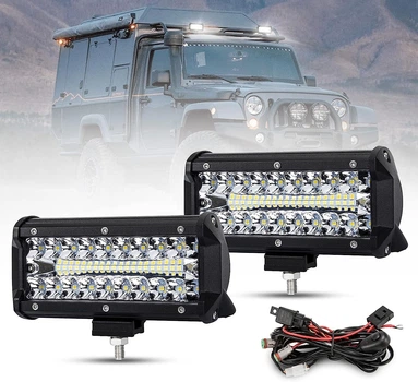 Комплект, Светодиодной дополнительной фары ближнего света (балка) 120W 40LED 18 см и набор проводов для подключения с кнопкой