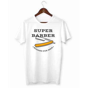 Футболка біла з оригінальним принтом "Super Barber. Wizar for men" Push IT XS