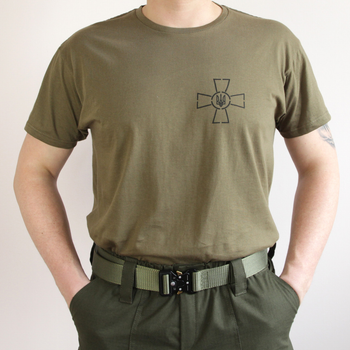 Мужская футболка хаки ВСУ (L), футболка с надписью "Збройні Сили України", армейская футболка с Гербом ЗСУ