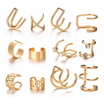 Набір кафф 12 штук біжутерія сережки золотисті Fashion Jewelry (II) 18970