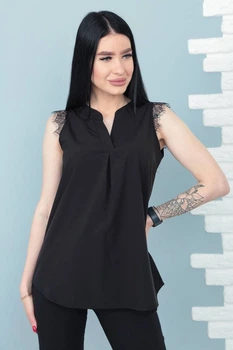 Женская блузка Fashion летняя с кружевом 48 черная