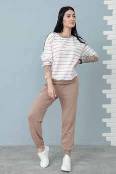 Демисезонный женский спортивный костюм Fashion в полоску 46/48 капучино