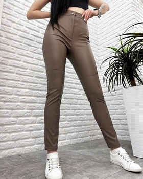 Стильні шкіряні штани жіночі Fashion тонкі 44 мокко
