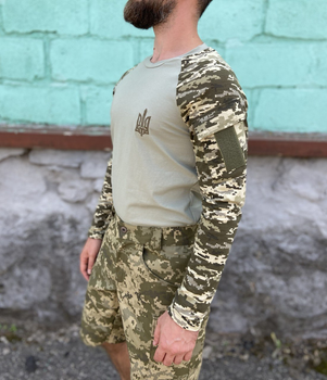 Кофта Военная пиксельная футболка с длинным рукавом тактический рашгард трикотажный хаки Пиксель ВСУ 48 (194311)