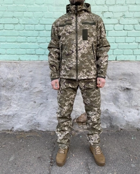 Военный пиксельный костюм тактический камуфляжная форма для ВСУ софтшел демисезон пиксель 48-50 (194317)