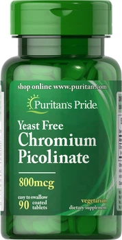 Хром піколінат, Chromium Picolinate, Puritan's Pride, без дріжджів, 800 мкг, 90 таблеток (PTP-12600)