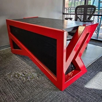 Дизайнерський Письмовий комп'ютерний стіл Loft Design 200x80x75h Червоний/Дерево ATL468
