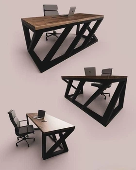 Дизайнерский Письменный компьютерный стол Loft Design 160x60x75h Черный/Дерево ATL485