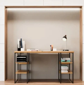 Дизайнерский Письменный компьютерный стол Loft Design 200x60x75h Черный/Дерево ATL1548