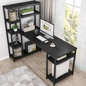 Дизайнерський Письмовий комп'ютерний стіл з полицями Loft Design 200x80x180h Чорний/Дерево ATL719