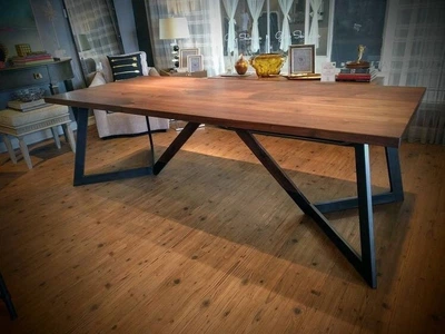 Дизайнерский Кухонный обеденный стол из натурального дерева Loft Design 200x80x75h Черный / Дерево ATL017