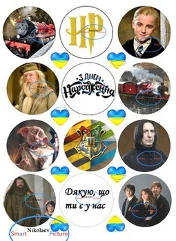 Сахарна їстівна картинка Гаррі Поттер, Hp Ø6см для дітей на капкейки, десерти (SNP - 01704)