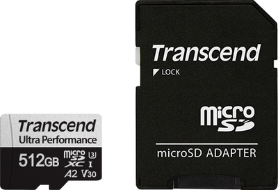 Карта памяти Transcend USD340S MicroSDXC 512GB UHS-I U3 C10 V30 A2 + SD адаптер (TS512GUSD340S)