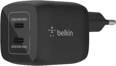 Зарядний пристрій Belkin 45W PD PPS Dual USB-C GaN, чорний (WCH011VFBK)