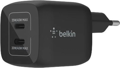 Зарядний пристрій Belkin 60W PD PPS Dual USB-C GaN, чорний (WCH013VFBK)