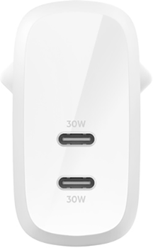 Ładowarka ścienna Belkin 30 W z podwójnym portem USB-C 60 W PD, biała (WCB010VFWH)
