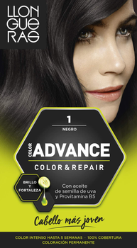 Farba kremowa z utleniaczem do włosów Llongueras Color Advance Hair Colour 1 Natural Black 125 ml (8410825420013)