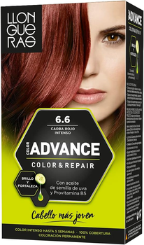 Farba kremowa z utleniaczem do włosów Llongueras Color Advance Hair Colour 6.6 Dark Red Intense 125 ml (8410825420662)