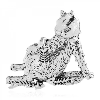 Брошь унисекс BROCHE бижутерия Животные Сытый Кот серебристая BRBF113106