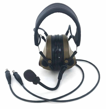 Тактичні навушники з гарнітурою 3M Peltor COMTAC V Dual + 2 кнопки PTT Койот коричневі