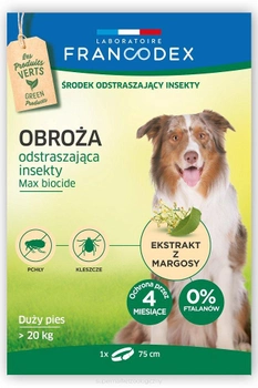 Obroża biobójcza Francodex dla dużych psów powyżej 20 kg odstraszająca insekty 4 miesiące ochrony 75 cm (3283021791738)
