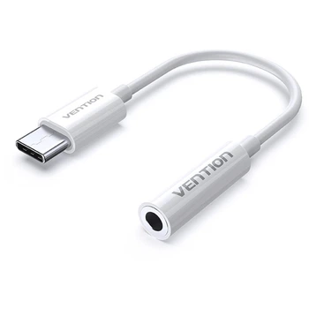 Переходник Vention 0.1м Type-C-3.5мм minijack Аудиоадаптер AUX на USB-C для Наушников Белый