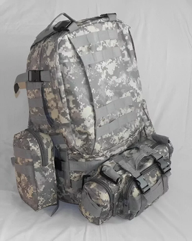 Військовий тактичний рюкзак з підсумками на 60 л Піксель Оксфорд 600D зі стропами MOLLE