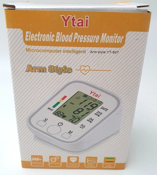 Тонометр автомат BLPM прилад для вимірювання тиску на передпліччя від батарейок 4xAAА YTAI YT-807
