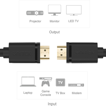 Kabel Unitek Basic HDMI v2.0 Złoty 1 m Czarny (Y-C136M)