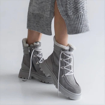 Женские зимние ботинки MYZ 0071 GRAY из натуральной серой кожи и замши. Размер 39