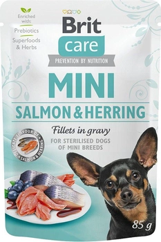 Вологий корм для собак Brit care mini pouch salmon&herring стерилізований 85 г (8595602554850)