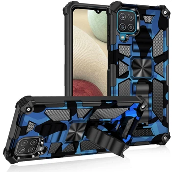 Чехол Military Shield для Samsung Galaxy M32 / M325 бампер противоударный с подставкой Blue