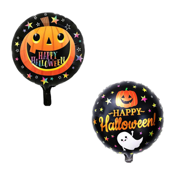 Фольгированный Шар двухсторонний Happy Halloween Тыква Со Звёздами 45см (18") | Черный