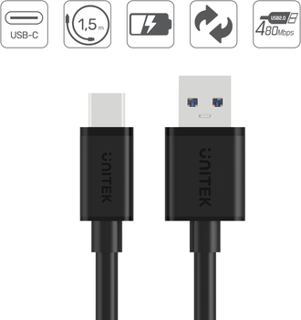 Kabel Unitek USB-A 2.0 - USB-C 1,5m C14067BK