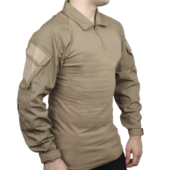 Тактична сорочка Lesko A655 Sand Khaki 4XL тренувальний костюм з довгими рукавами та коміром на блискавці