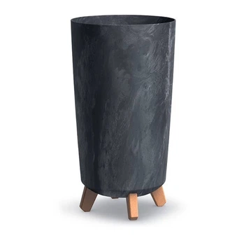 Горщик для квітів Prosperplast Gracia Tubus Slim Beton Effect 24см на ніжках Антрацит-мармуровий