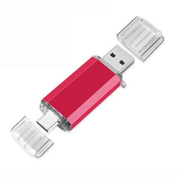 64Gb USB 3.1 + Type-C флеш накопитель OTG, 135мБ чтение / 78мБ запись, двухсторонняя флешка, красная
