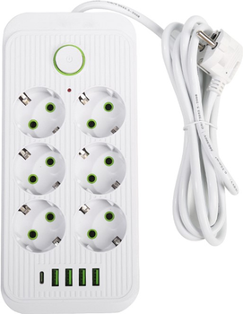 Сетевой фильтр XoKo SP-6-4-1 2 м 6 розеток 5 USB Белый (XК-SP6-4-1-WH)