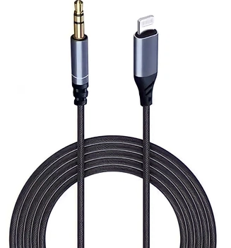 Кабель перехідник Mini-Jack 3.5 mm to Lightning 1.2M Аукс кабель Apple iPhone iPod iPad AUX Grey (120cm)